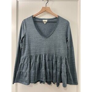 Anthropologie Deletta Thea Tiered Ruffle Peplum Top Long Sleeve Blue Women's XS